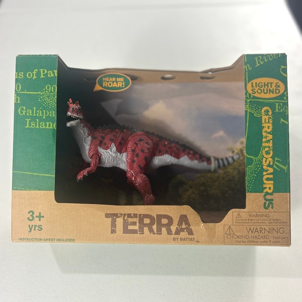 Terra by Battat Ceratosaurus Dinosaur Toy Light and‎ Sound Roaring Figure Red